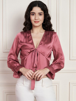 SZN Party Solid Women Pink Top