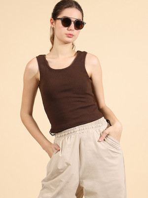 HouseOfCommon Casual Solid Women Brown Top