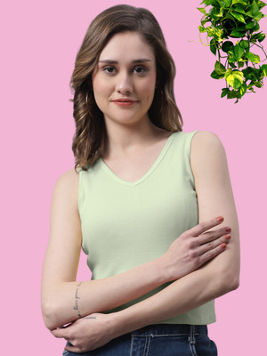FBAR Casual Solid Women Light Green Top