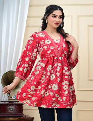 MEWEAR Casual Printed Women Red Top