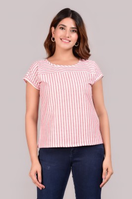 GMI Casual Striped Women Pink Top