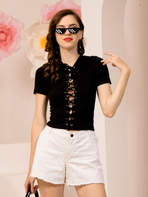 TANDUL Casual Solid Women Black Top