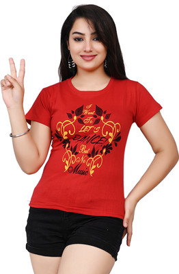 NG Store Printed, Self Design, Typography Women Round Neck Red T-Shirt