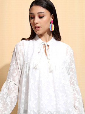 Tokyo Talkies Casual Embroidered Women White Top