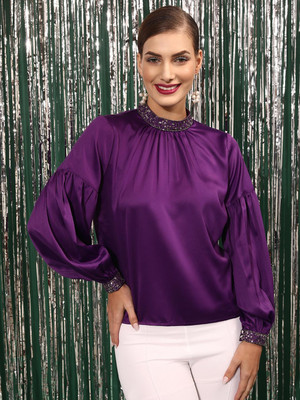 STREET9 Casual Solid Women Purple Top