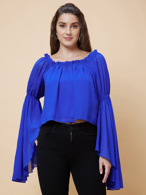 Globus Party Solid Women Blue Top