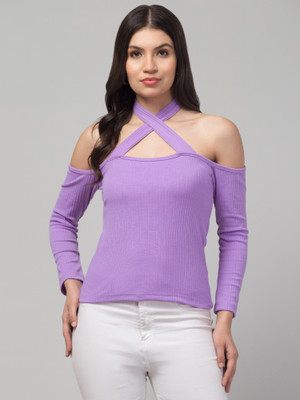 BEBOCLOTHING Casual Solid Women Purple Top