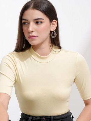 Tokyo Talkies Casual Solid Women Beige Top