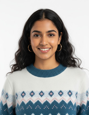 Crazy Look Self Design Round Neck Casual Women Blue, White, Multicolor Sweater