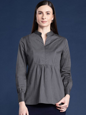 Hancock Casual Solid Women Grey Top