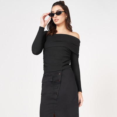SF Jeans by Pantaloons Casual Solid Women Black Top