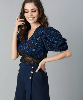 EyeBogler Casual Printed Women Blue, Black Top