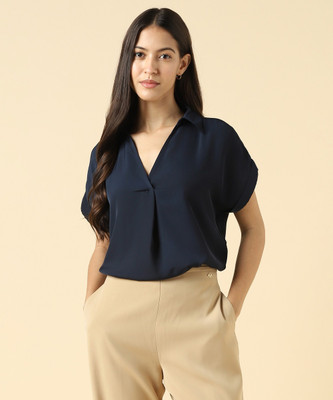 Allen Solly Formal Solid Women Dark Blue Top