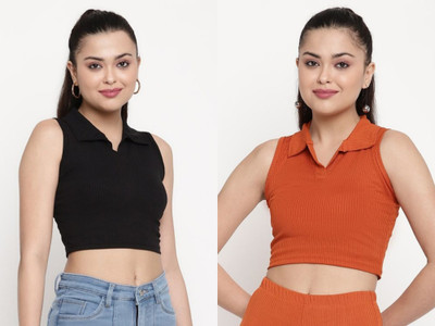 METRONAUT Casual Self Design Women Orange Top