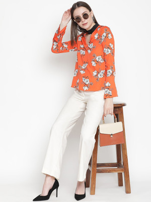 OXOLLOXO Casual Floral Print Women Orange Top
