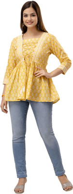 DMP EXPORT Casual Printed Women Yellow, White Top