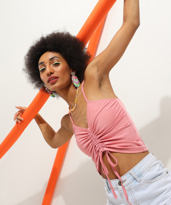 VICIA Casual Solid Women Pink Top