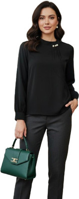 TR HAUTE Casual Solid, Embellished Women Black Top