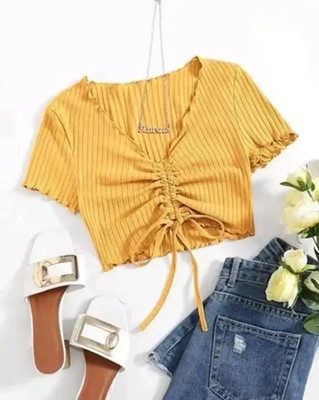 Mcgluwa Casual Self Design Women Yellow Top