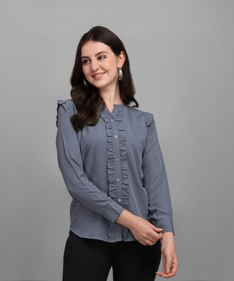 Kinjo Casual Solid Women Grey Top