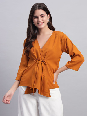 ROSEMELON Casual Solid Women Gold Top