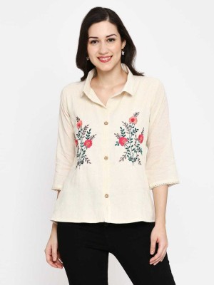 akuri Casual Embroidered Women Beige Top