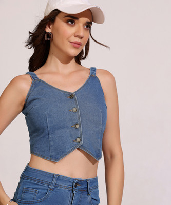 DOLCE CRUDO Casual Solid Women Blue Top