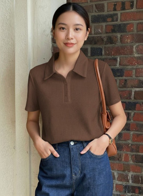 Leriya Fashion Casual Solid Women Brown Top