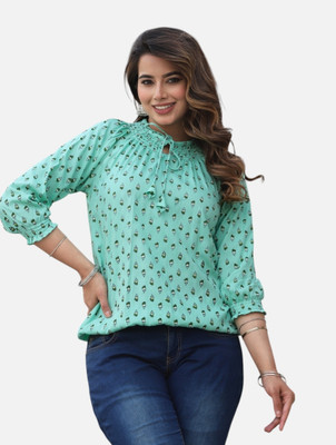 Pittra4ever Casual Printed Women Blue Top