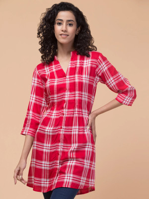 HouseOfCommon Casual Checkered Women Red Top