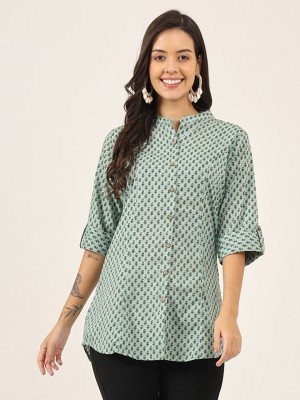 DIVENA Women Block Print A-line Kurta(Green)