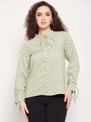 MADAME Casual Checkered Women Light Green Top