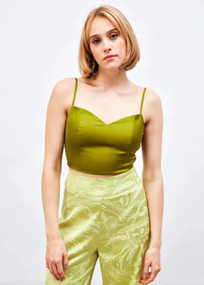 Gaiia Casual Solid Women Dark Green Top