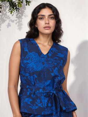 FashFun Formal 3/4 Sleeve Printed Women Blue Top