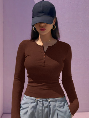 NAVYANKAA Casual Solid Women Brown Top