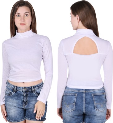 SAIOM Casual Solid Women White Top