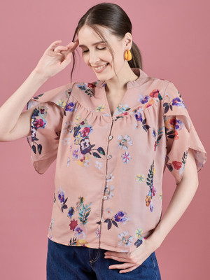 Winza Designer Casual Floral Print Women Pink Top