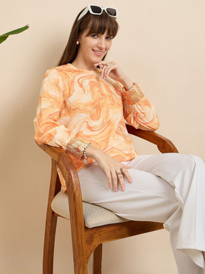 Mast & Harbour Casual Graphic Print Women Orange Top