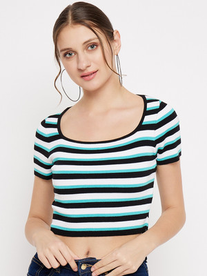 MADAME Casual Striped Women White, Black, Light Blue Top