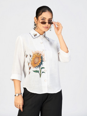 MAKHHI WEAR YOUR VIBE Casual Embroidered Women White Top