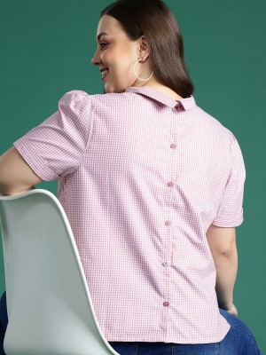 DressBerry Curve Casual Checkered Women Pink Top