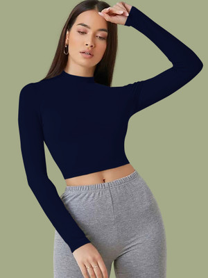 Kashonaa Casual Solid Women Dark Blue Top