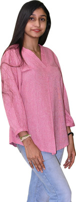 ALL ABOUT POSHAAK Casual Solid Women Pink Top