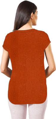 THE BLAZZE Casual Solid Women Orange Top