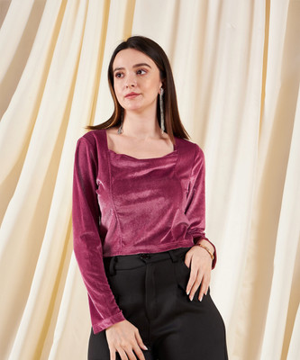 KIBO Casual Solid Women Purple Top