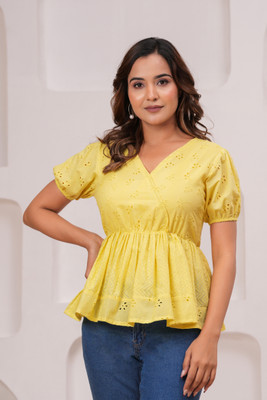 Dressberry Casual Printed Women Yellow Top