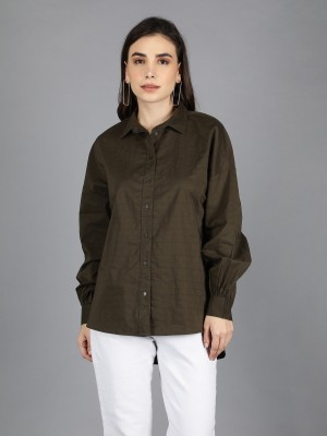 MINGLAY Casual Solid Women Dark Green Top