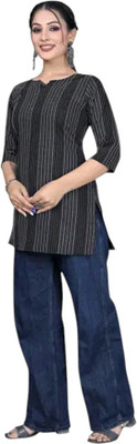 texpa Women Printed Straight Kurta(Grey)