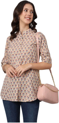 Carftwellstudio Casual Printed Women Beige Top