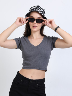 CORSICA Casual Solid Women Grey Top